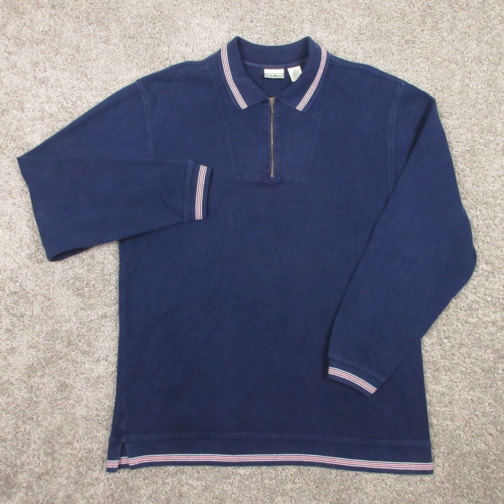 Vintage LL Bean Sweater Mens Medium Navy 1/4 Zip Collared Outdoor Hiking Walking